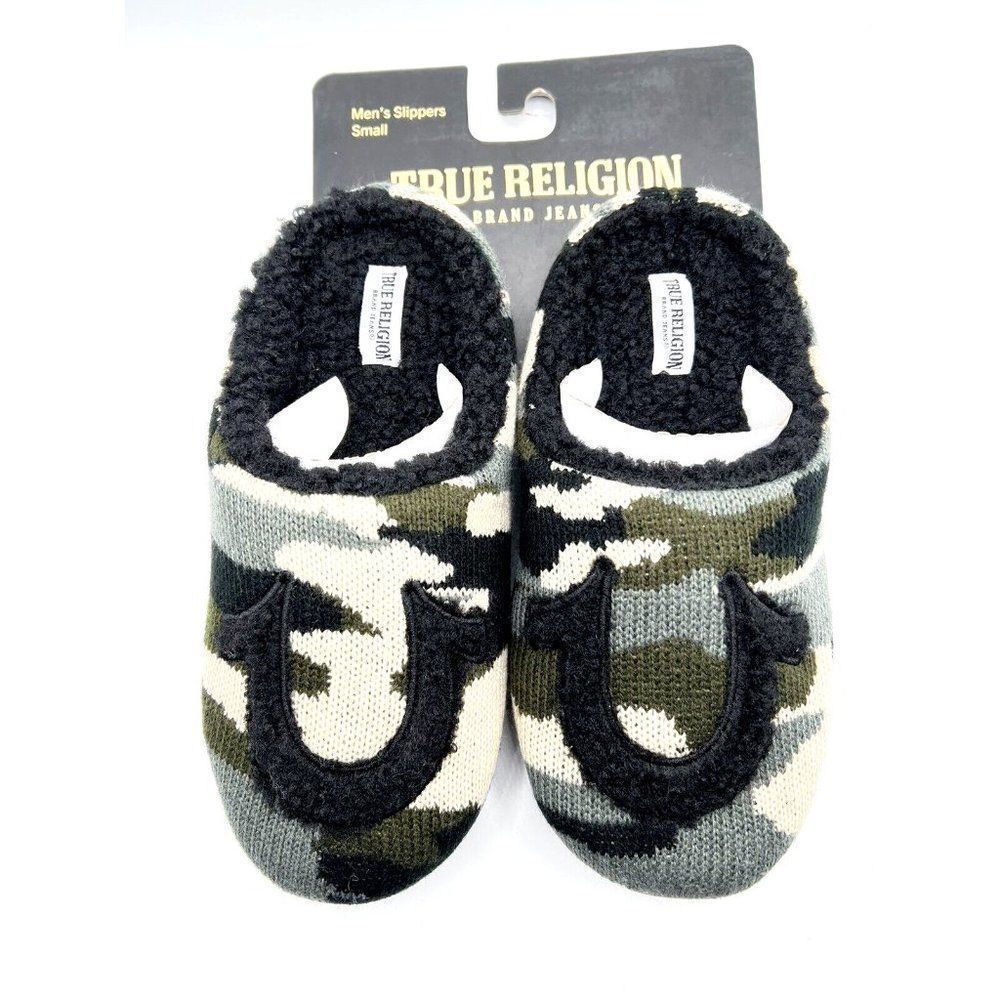 True Religion Camo Plush Warm Indoor Outdoor Slippers Men's Size Small 7-8 New